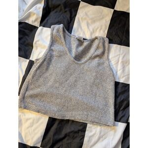 Gray Ribbed‎ Knit Tank Top Sleeveless Casual Everyday Comfy Crop Top